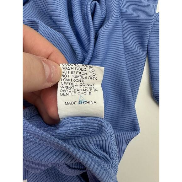 Shein Womens Tank Top Size Small Blue Ribbed Cropped Back Tie - Picture 5 of 13